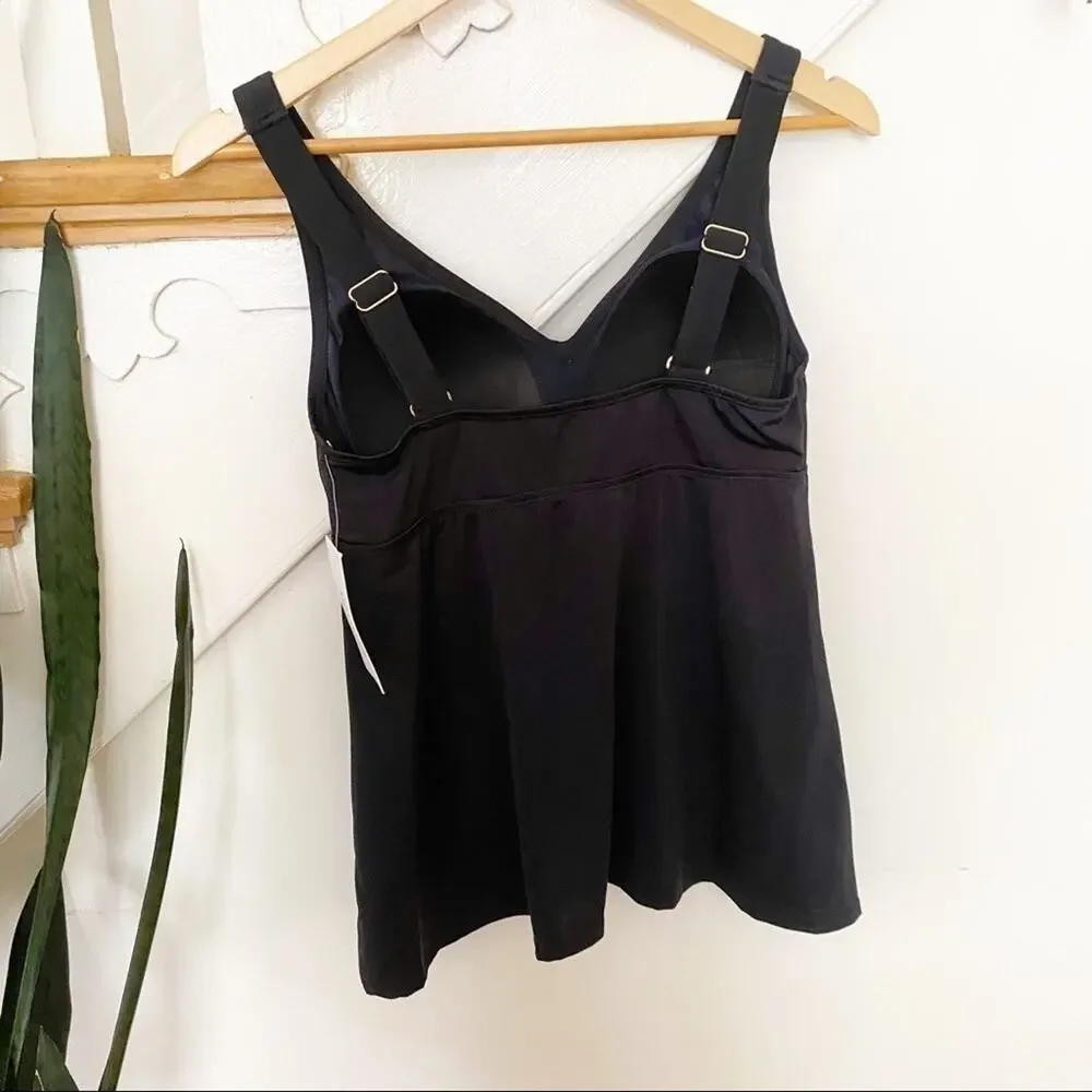 Swimsuits For All black V-neck tankini sz 8 NWT